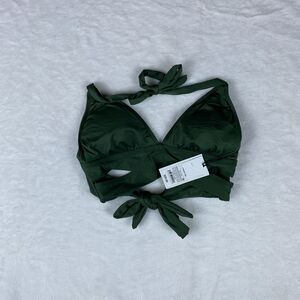 Shade & Shore Bikini Top Womens XS Green Triangle Faux Wrap Halter‎ Wire Free